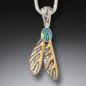 "Dragonfly Wings" Paua and 14kt Gold Filled and Silver Pendant