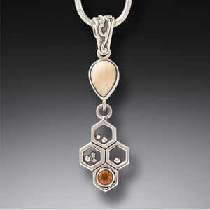 FOSSILIZED WALRUS IVORY, CITRINE, AND SILVER HONEYCOMB NECKLACE – HONEYCOMB