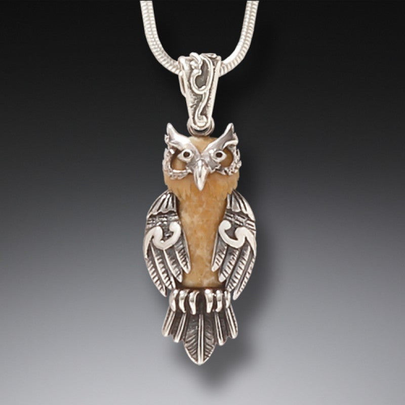 FOSSILIZED WALRUS TUSK AND SILVER OWL PENDANT – WISE ONE