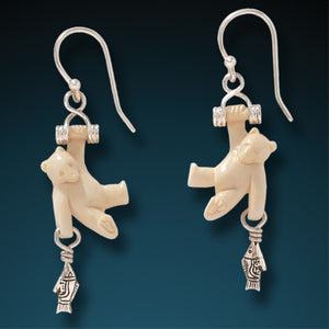 "First Catch" Ancient Fossilized Mammoth Tusk and Sterling Silver Earrings